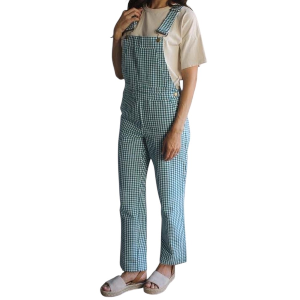 PLANTE Women's Green Gingham Overalls Jumpsuit Size‎ L Made in USA